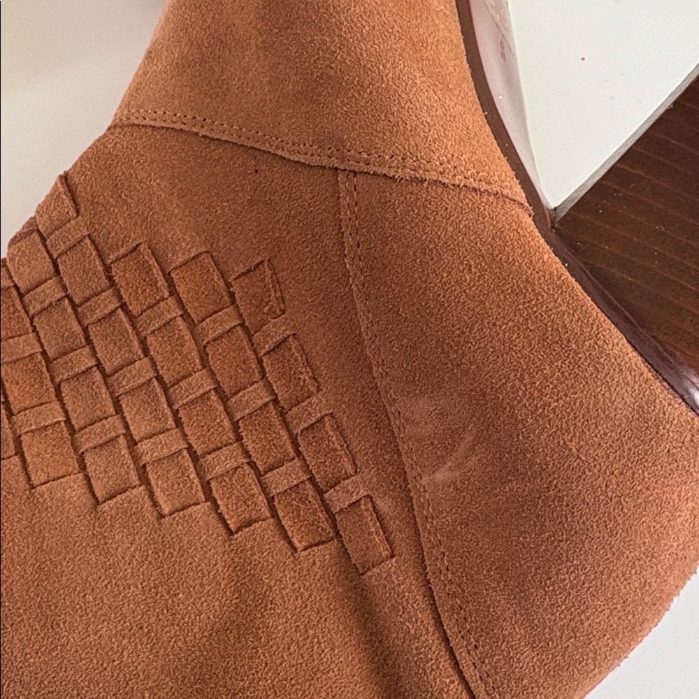 farylrobin Anthropologie Tan Suede Slouchy Foldover Heeled Ankle Boot Size 8 - Picture 12 of 15